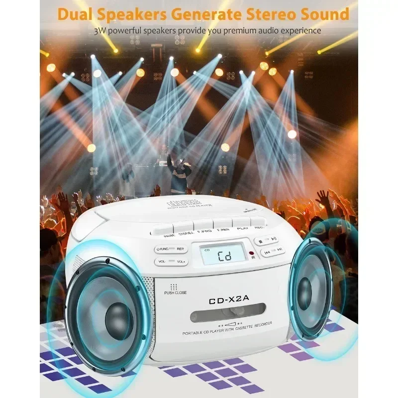 Portable Music Players Support CD Tape FM/AM Radio USB Play Audio Build in Speaker for Anywhere Consumer Electronics