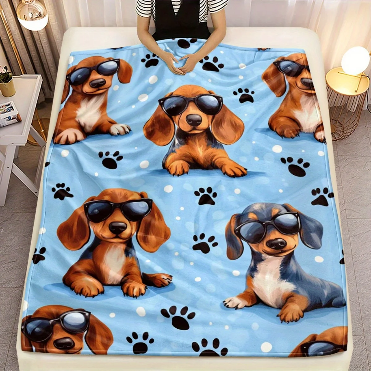 Cozy Dog Lover Flannel Throw Blanket Puppy Print Novelty Home Decor Pet Gift for Him Her Cute Canine Snack Couch Blanket Idea