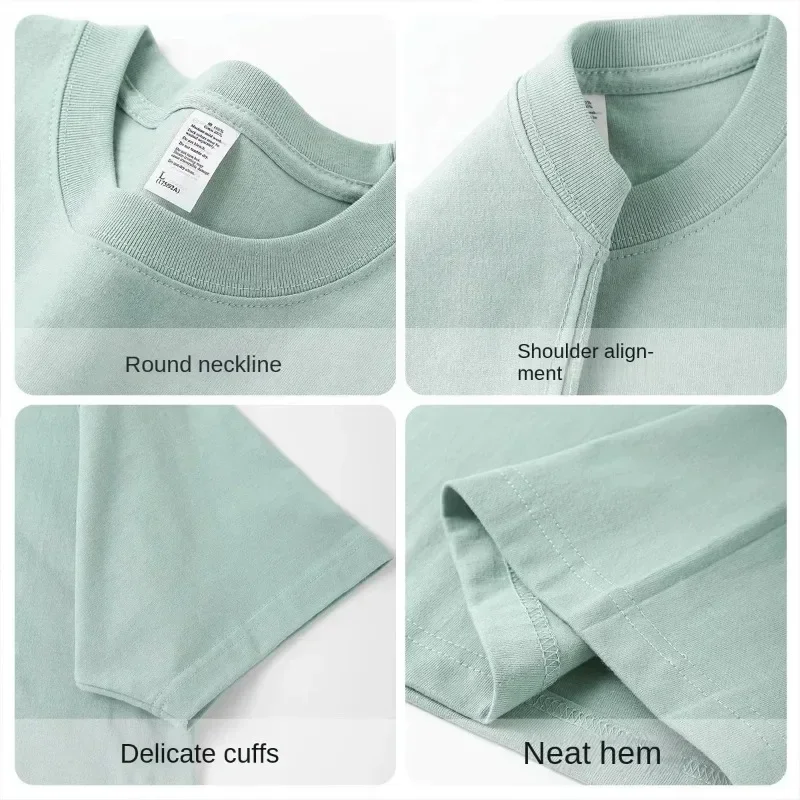 Summer Cotton Heavy Duty 300grams American Pure Cotton Short Sleeves T-shirt Men Casual Base Top Oversized T Shirt 2025 image 6