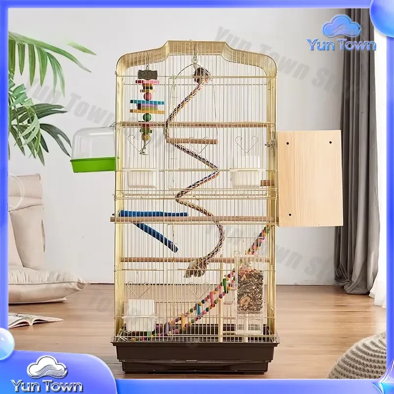 Electroplated Gold Bird Cage for Parrots Large Tiger Skin Xuanfeng Breeding Cage Luxury Aviary Cage for Pet Birds Cage