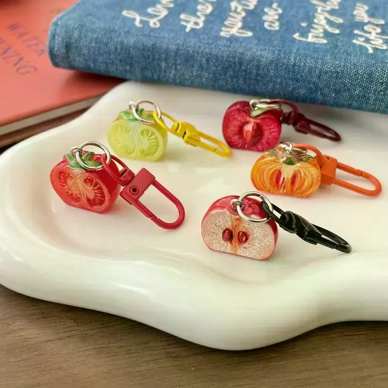 1Pcs Cute Fruit Bag Pendant Cute Sweet Keychain Realistic Fruit Keychain Sweet Half Cut Fruit Keychain For Luggage Gift For Teen