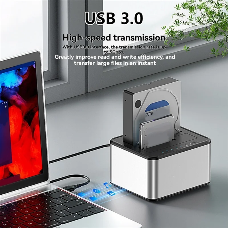 AU61-2.5/3.5 بوصة SSD حاوية القرص الصلب الخارجي ثنائي الخليج محطة إرساء القرص الصلب SATA إلى USB 3.0 HDD