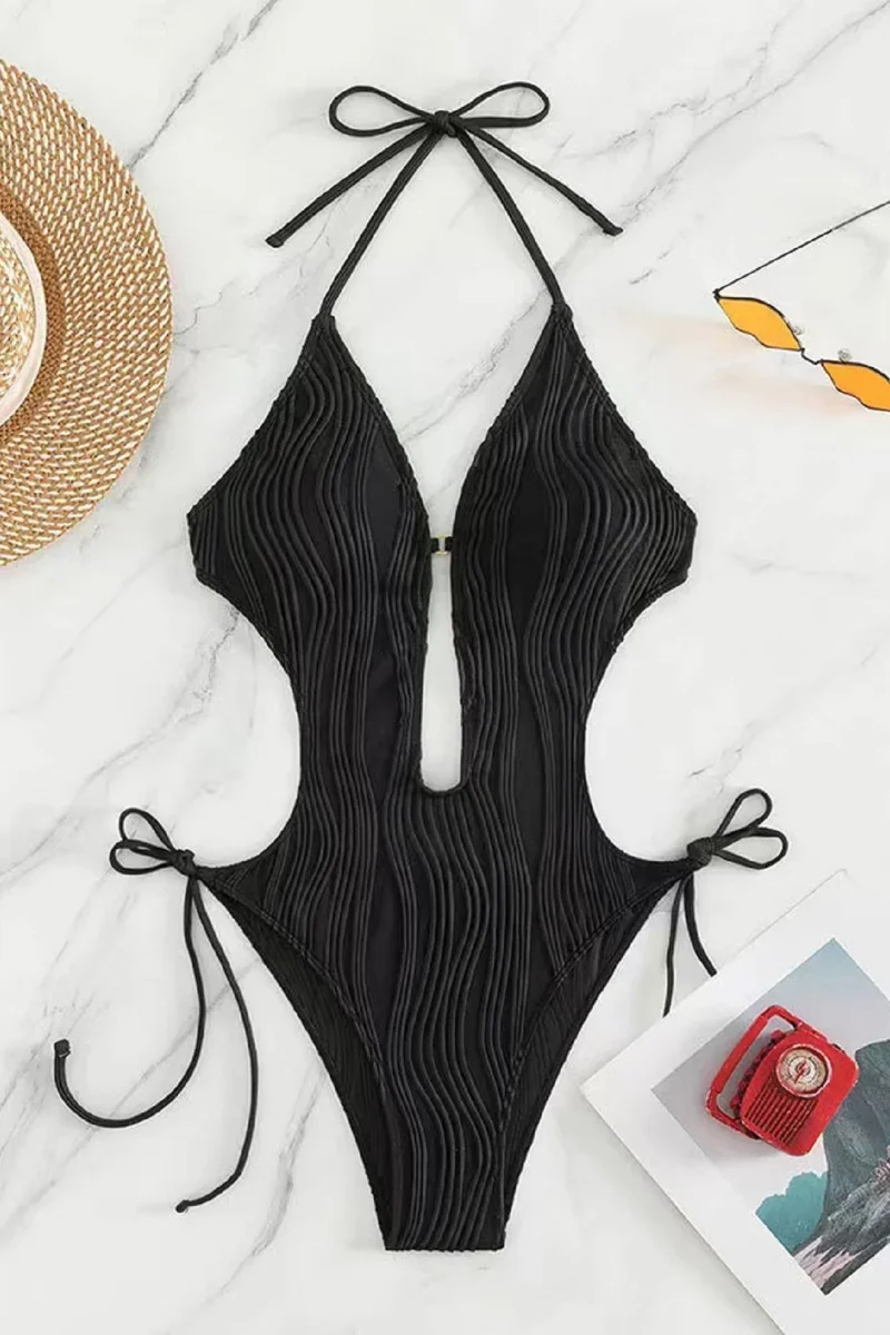 Nuevo traje de baño de una pieza europeo y americano, traje de baño Sexy de cintura alta sin espalda para mujer, traje de baño de una pieza