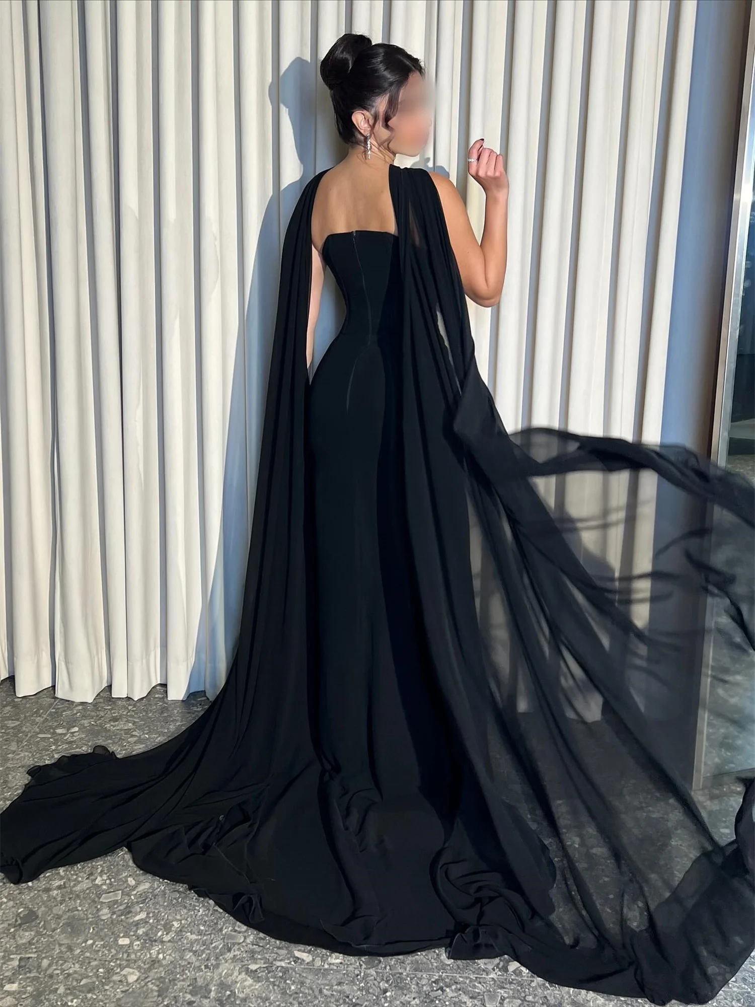 فستان سهرة نسائي أسود من Loretta فساتين لحضور الحفلات الموسيقية للمناسبات الخاصة مخصصة من الشيفون فيستدوس دي فيستا شال #3