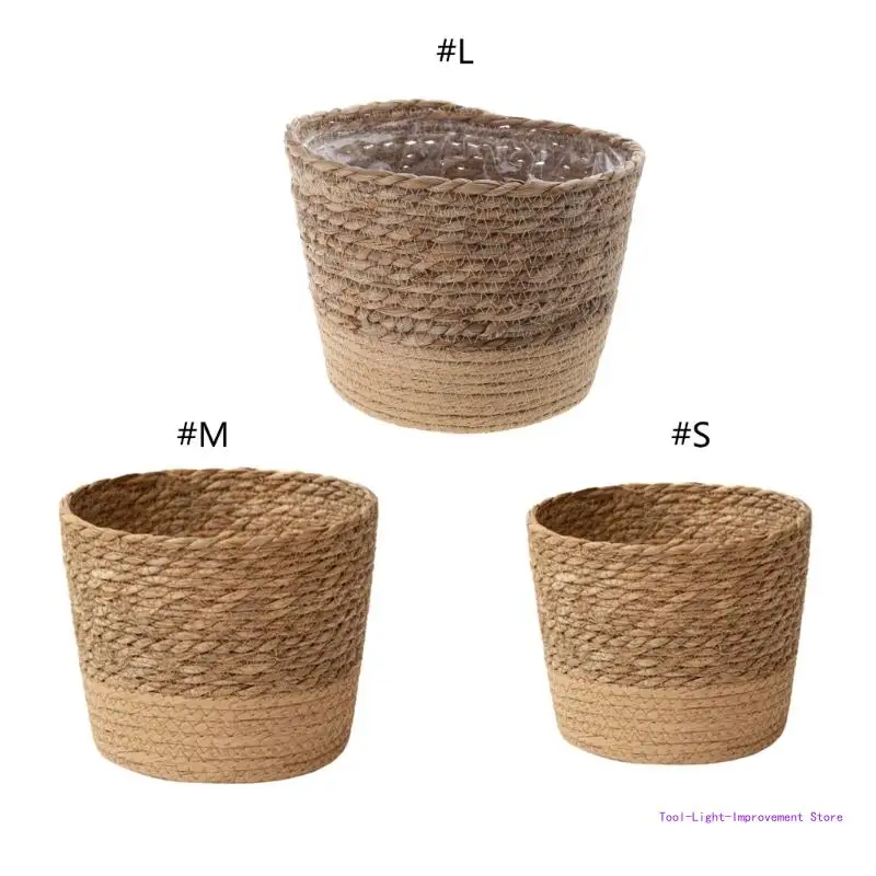 

C63E Houseplant Pots Woven Straw Flower Pot Basket Planters Hand Woven Plant Pot