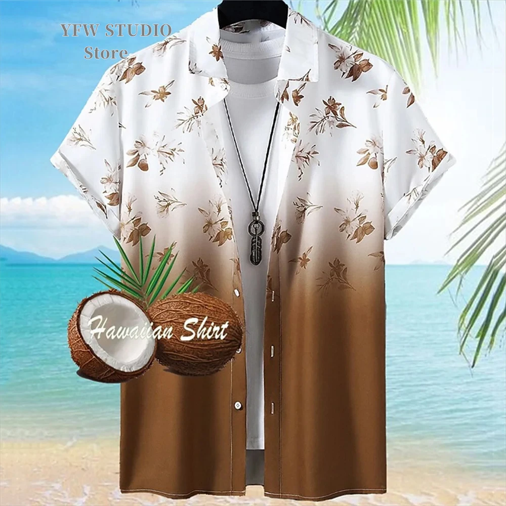 Camisa con gráfico de palmera de coco para hombre, camisa de verano de gran tamaño, ropa de playa informal de manga corta para vacaciones, ropa con botones de solapa para hombre
