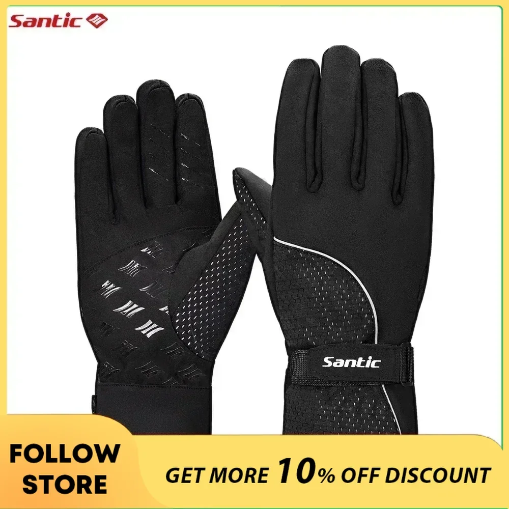 

Santic Full Finger Gloves Men's Outdoor Winter Thermal Fleece Warmer Cycling Gloves Windproof Male Motorcycle MTB Sports Gloves