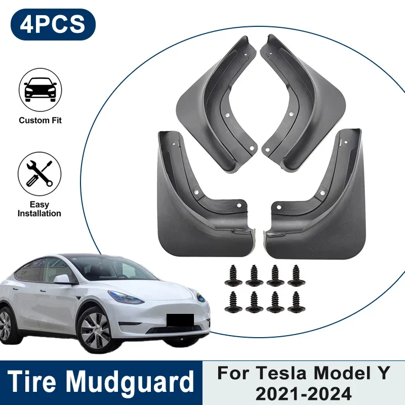 

4PCS Car Mud Flaps For Tesla Model Y 2021 2022 2023 2024 Waterproof Anti-Splash Mudguards Fender Trim Auto Exterior Accessories