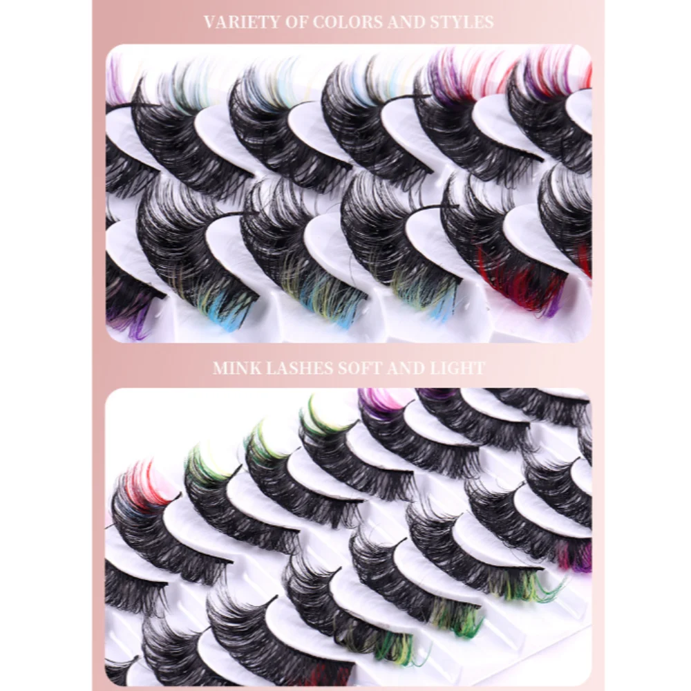 9 Pairs D Krul Gekleurde Wimpers Pluizige Russische Faux Nertsen Wimpers Kleurrijke 3D Lange Dikke Volume Fake Eye Lash Toneelmake-up