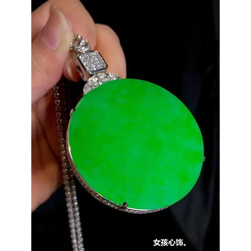 Natural Icy round Plate Mine Timber Myanmar Yang Lucky Emperor Green Circle Jade Pendant Men an