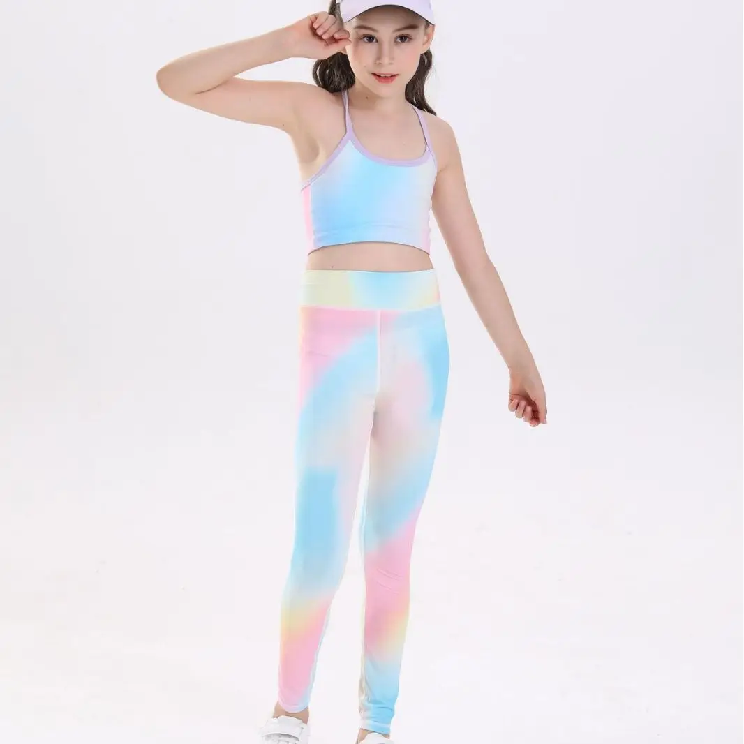 2025 Girls 2pc Yoga Outfit Set Quick-Dry Workout Top & Leggings Set Gym Running Sports Clothes Summer Kids Training Fitness Wear