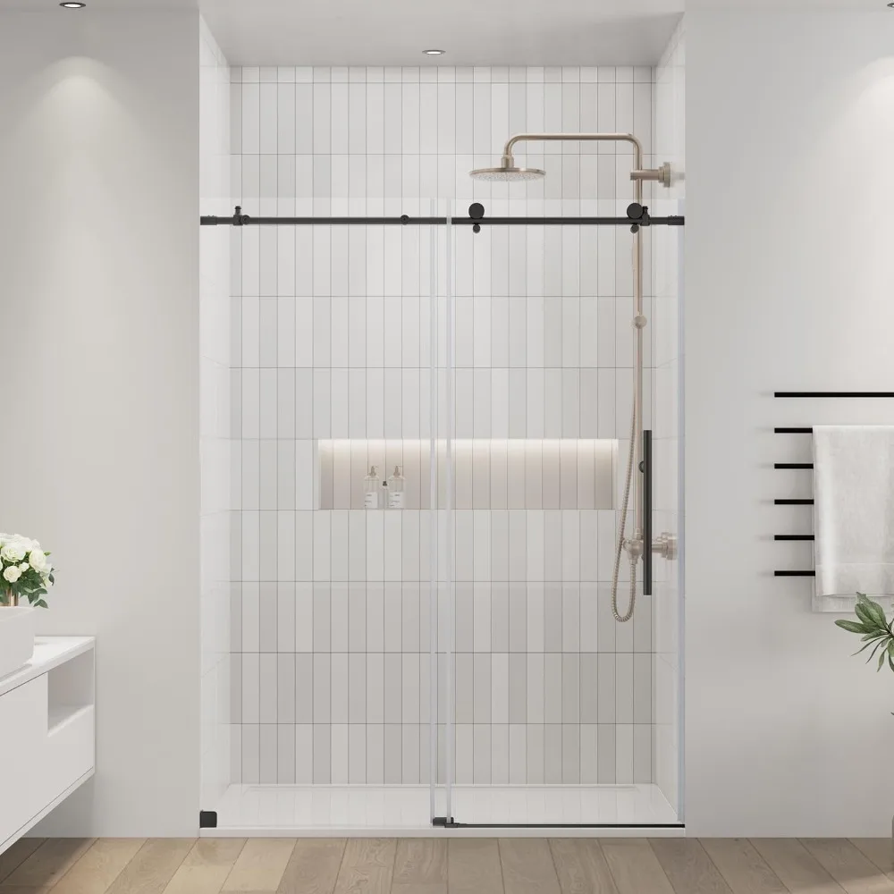 Frameless Shower Door, 56-59“ X 72”, Smooth Sliding, Tempered Glass, Stainless Steel Hardware, Reversible, Sliding Shower Door