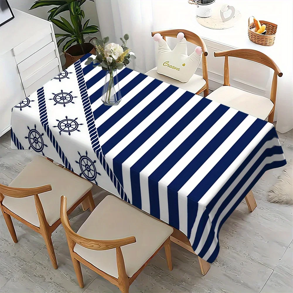 JIT + 1pc polyester tablecloth, nautical theme tablecloth, compass pattern tablecloth, woven rectangular table coverxzj
