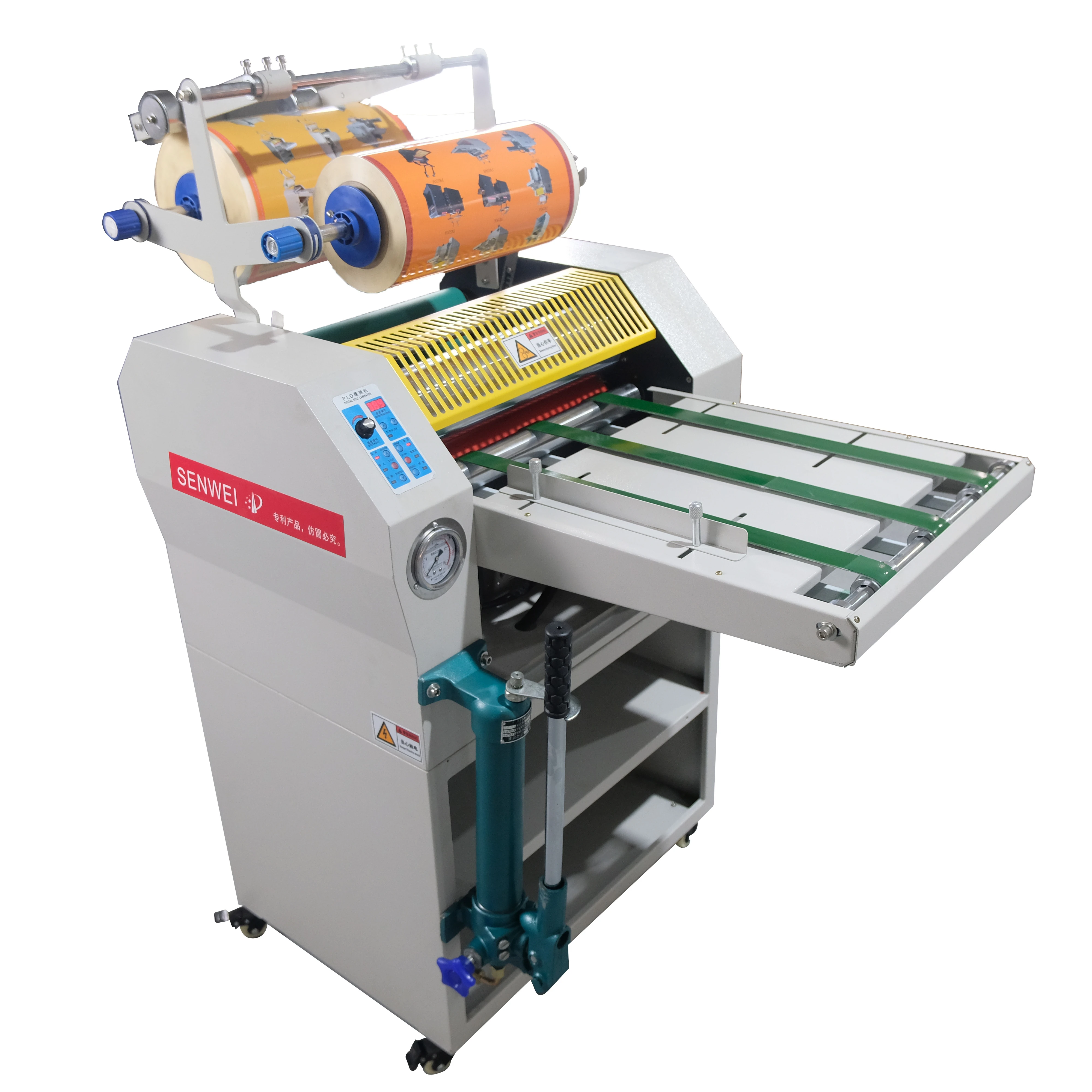 SWFM390A 390 Cold Hot Roll BOPP Film Manual Laminating Machine Hydraulic Pressure Double Film Rack Laminator