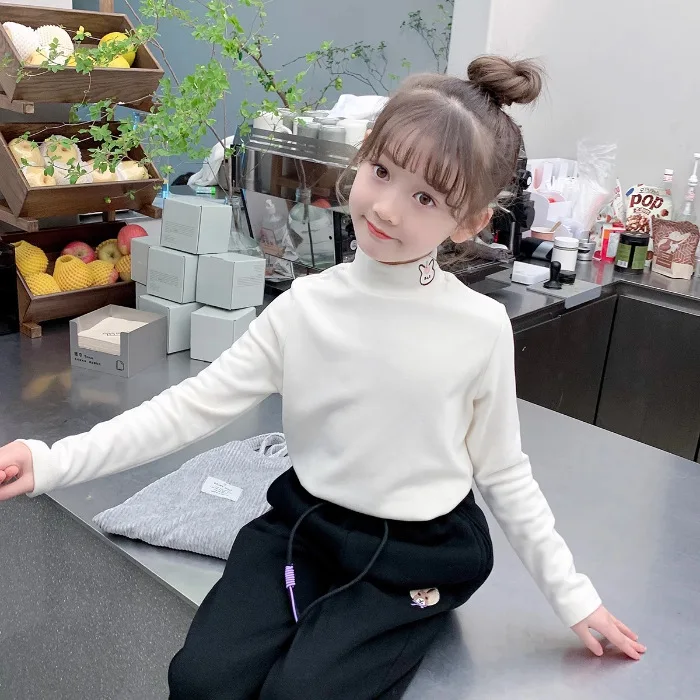 Girls' Thick Bottom Shirt 2025 Winter Clothing New Style Children's German Velvet Baby Western Half High Neck Thick Top Trendy