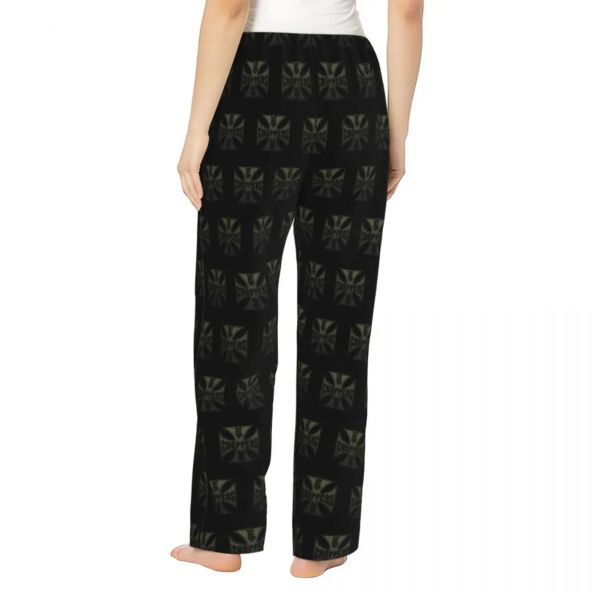 Pantalon pyjama personnalisé West Coast Chopper Iron Cross pour femme, vêtements de nuit pour femme, bas de sommeil lounge commandés avec poches