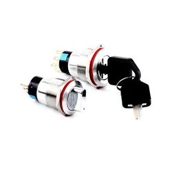 Interruptor de perilla de Metal impermeable con llave, interruptor giratorio de segunda marcha, perilla de tercera marcha, autobloqueo, 19mm, 22mm
