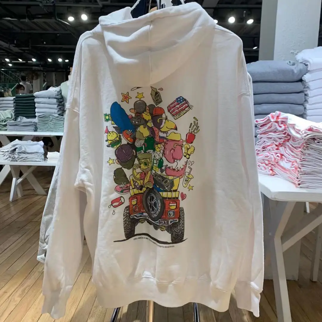 

Brandy Girl Official Website New Large Size White Cartoon Patterned BM Hoodie Women's Trendy Zipper Long Sve Loose Fit Swe...