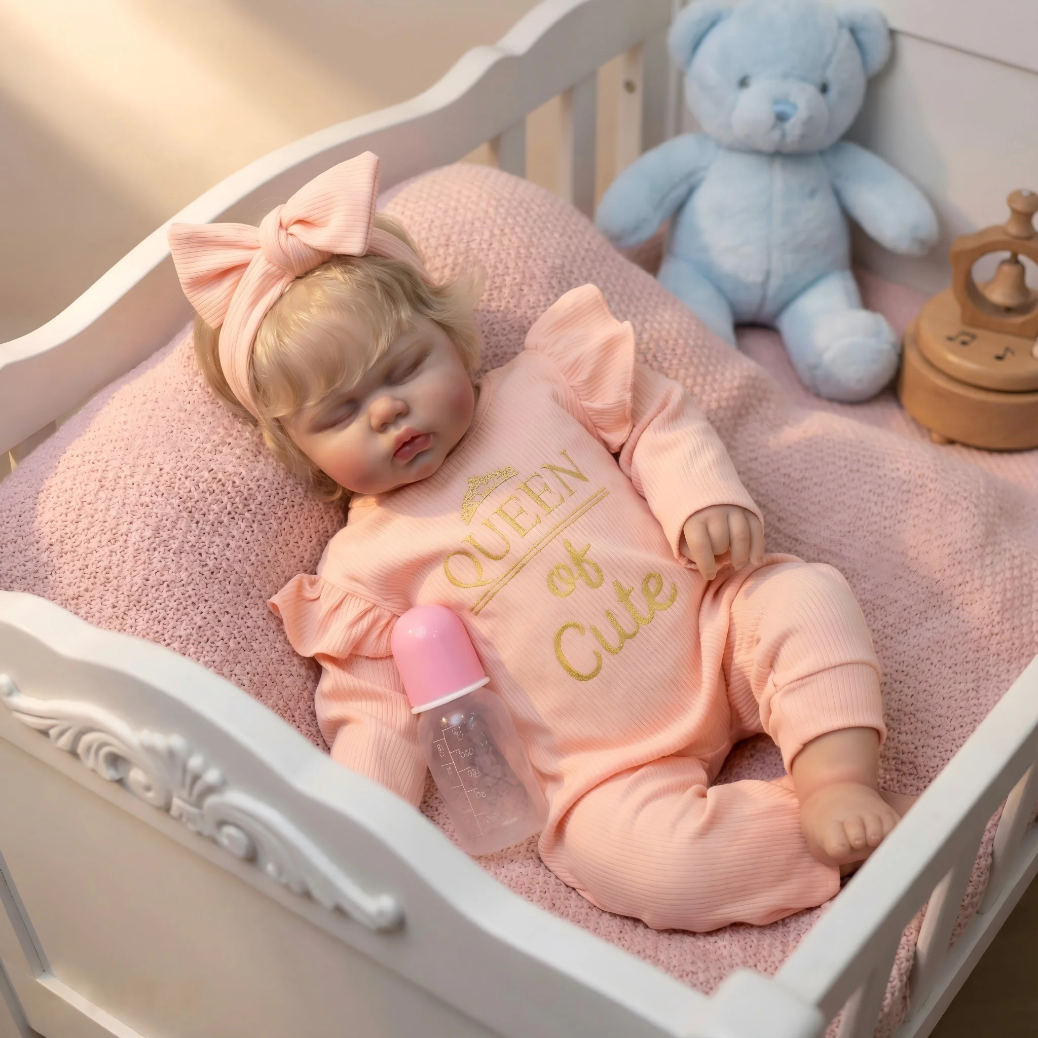 NPK 24 Inch Lifelike Reborn Toddler Doll Soft Cloth Body Cuddly Baby Girl with Rooted Hair Hand Painted Features