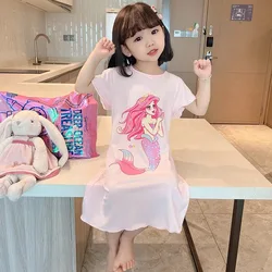 Summer Thin Girls' Short Sleeved Nightgown Children's Modal Cotton Pajamas Girls' Mermaid Princess Dress Home Clothes