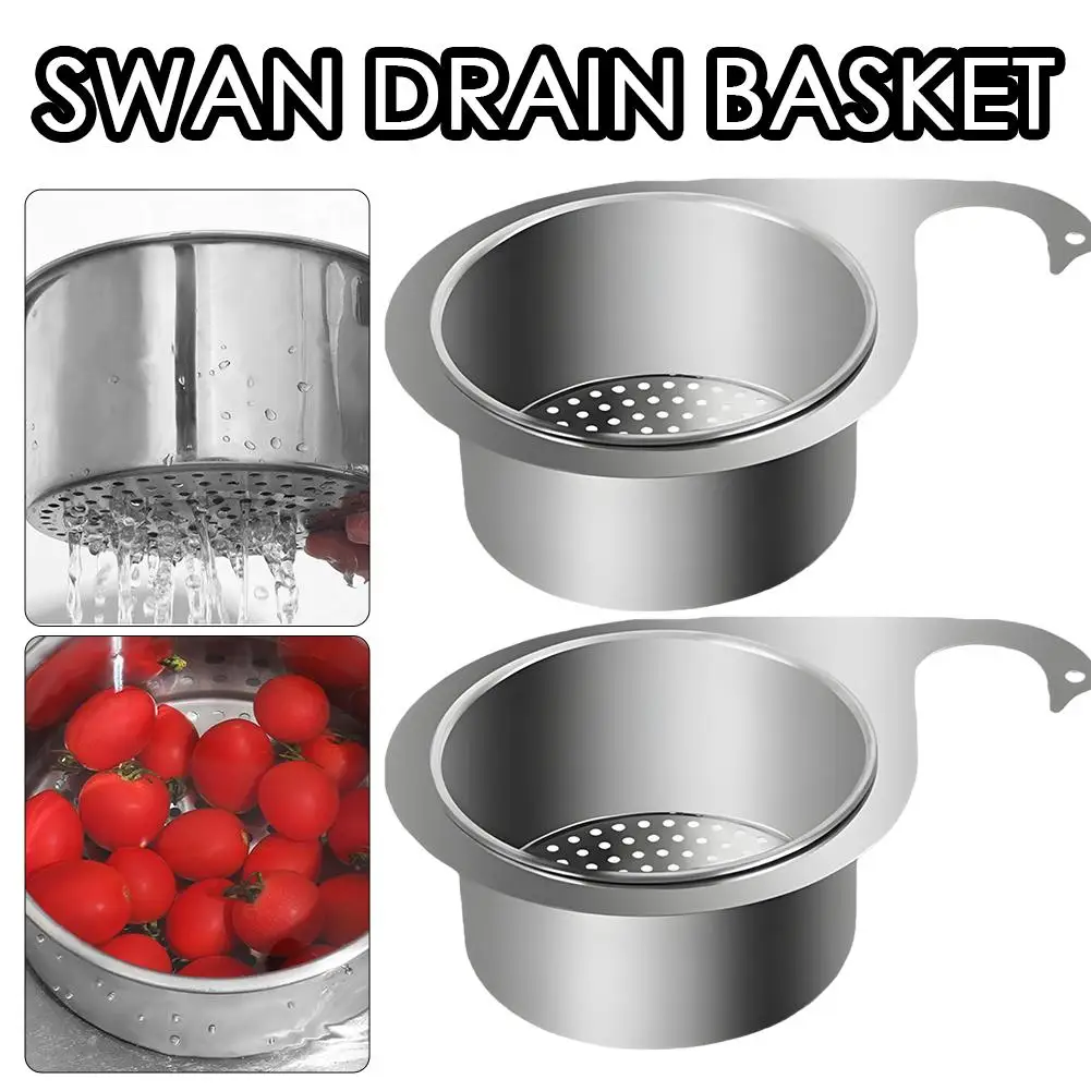 1/2/4pcs Stainless Steel Swan Sink Strainer Basket Kitchen Sink Garbage Filter Swan Dry And Wet Separation Hook Drain Rack