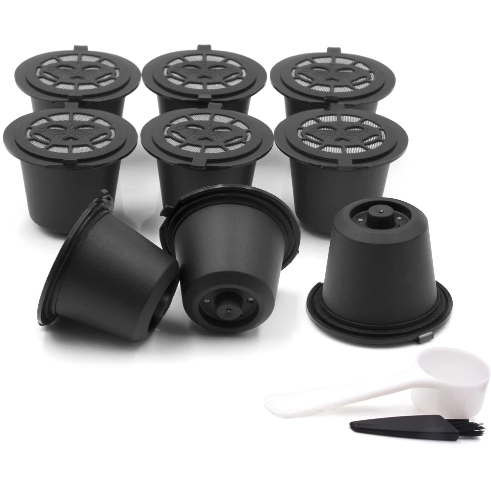 Suitable for Nespresso Coffee Machine Stainless Steel Coffee Capsule Shell Reusable Filling Coffee Powder, 9PCS, Black