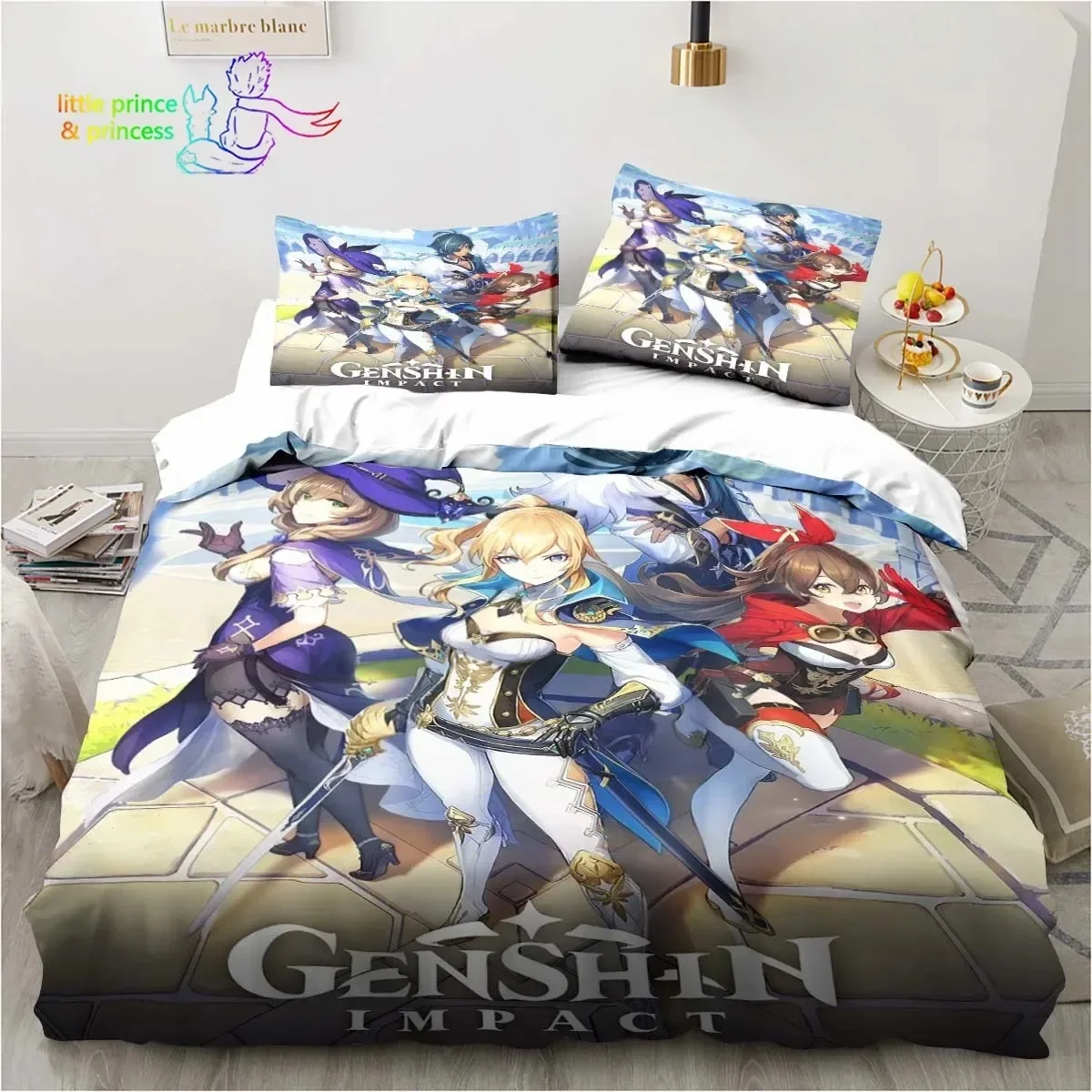 

Genshin Impact Anime Printed Comfortable Duvet Quilt Cover Pillowcase Bedding Set Children Bedroom Decoration Home Textile