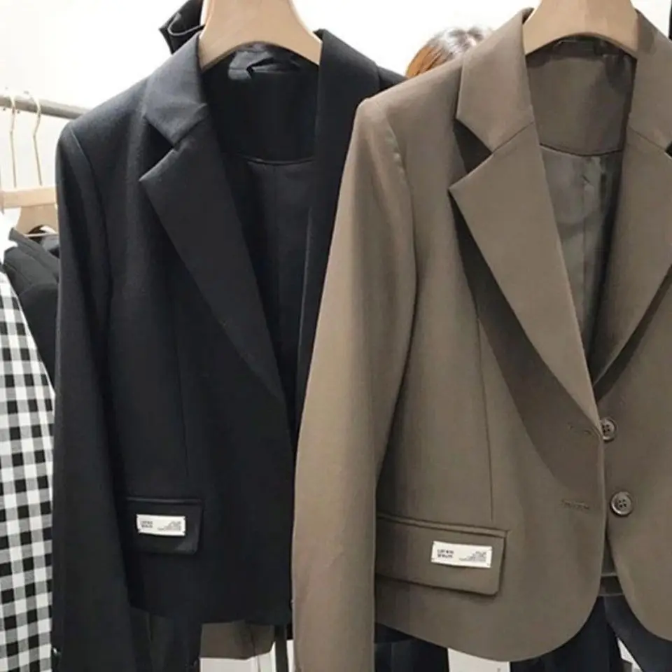 Cropped Jacket Black Blazer Women Clothing Single-breasted Slim Spring Autumn Coat Long Sleeve Korean Chic Streetwear Outerwear