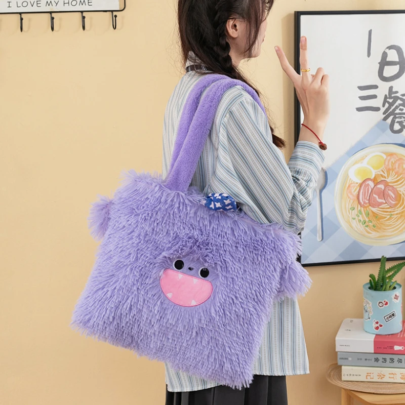 Cute Monster Cartoon Plush Shoulder Bag for Students, Large Capacity Handbag for Girls, Adorable Gift