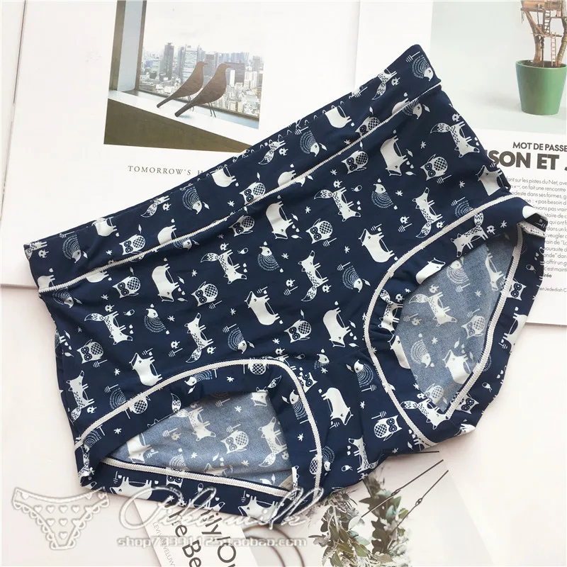 28-color Mid-waist Ice Silk Women\'s Underwear Printed Milk Silk Cartoon Stripe Check Fruit New Breathable Panties Nylon Sexy