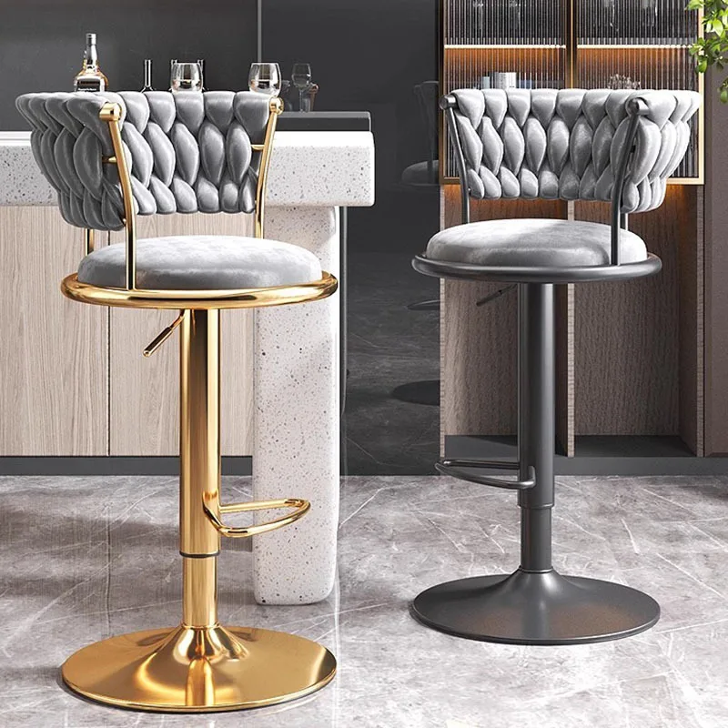 Retro Nordic Style Bar Stool Velvet Gold Cushion High Quality Party Chairs High Back Luxury Taburetes De Bar Home Furniture