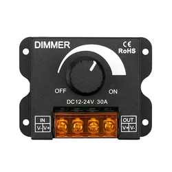 DC 12V-24V LED Dimmer Switch 30A LED Dimming Controller PWM Digital Stepless Dimming for Lamp Strip Single Color Lamp