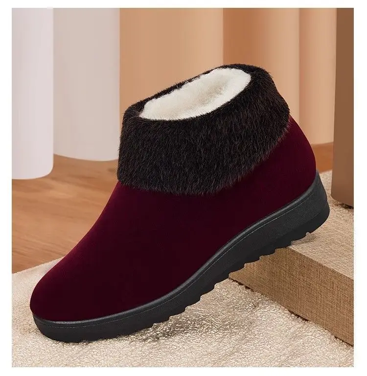 Damen-Fleece-gefütterte Winter-Stiefeletten, zum Hineinschlüpfen, mit rutschfester Sohle, warm, bequem, lässige Winterschuhe. – Detail 3