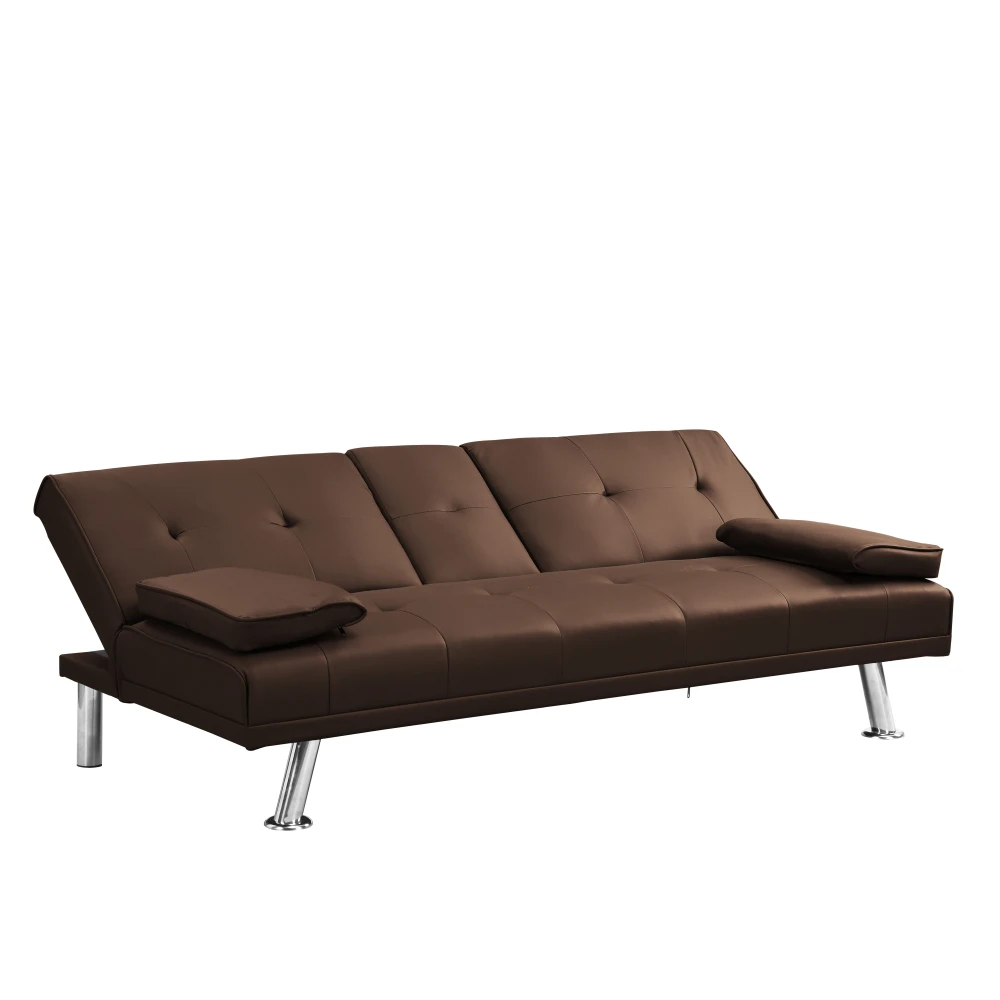 Divano letto con braccioli due supporti FRAME IN LEG, STAINLESS, FUTON MARRONE PVC
