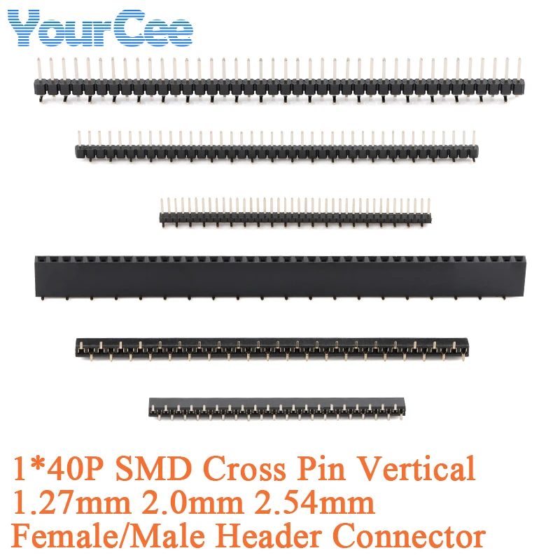 5PCS/10PCS 1.27mm 2.0mm 2.54mm Pitch 1*40P Single Row Socket Connector Pin SMD Cross Vertical Female/Male Header Straight 1x40P