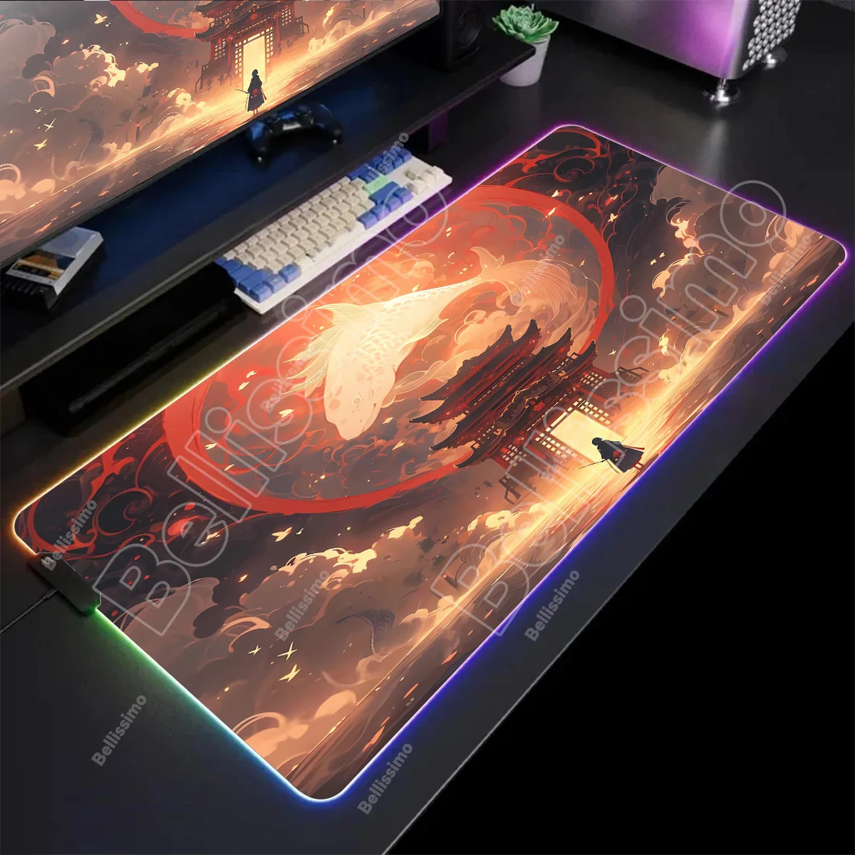 Anime Mouse Pad Science fiction scenery Game RGB Colorful Deskmat Gamer Keyboard LED Glowing Mausepad Rubber Mat With Backlight