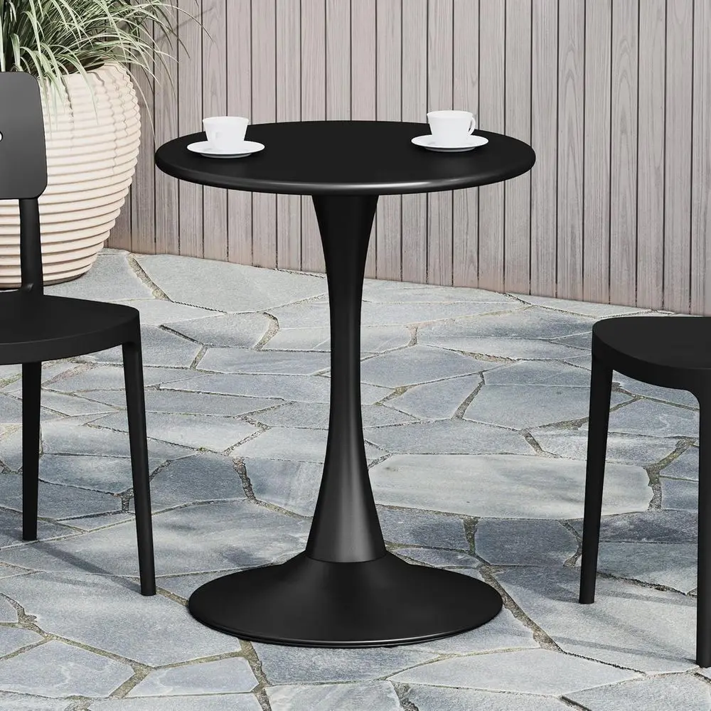 

Durable Round Plastic Outdoor Dining Table, Weatherproof for Balcony, Poolside, Lawn, or Garden, Black