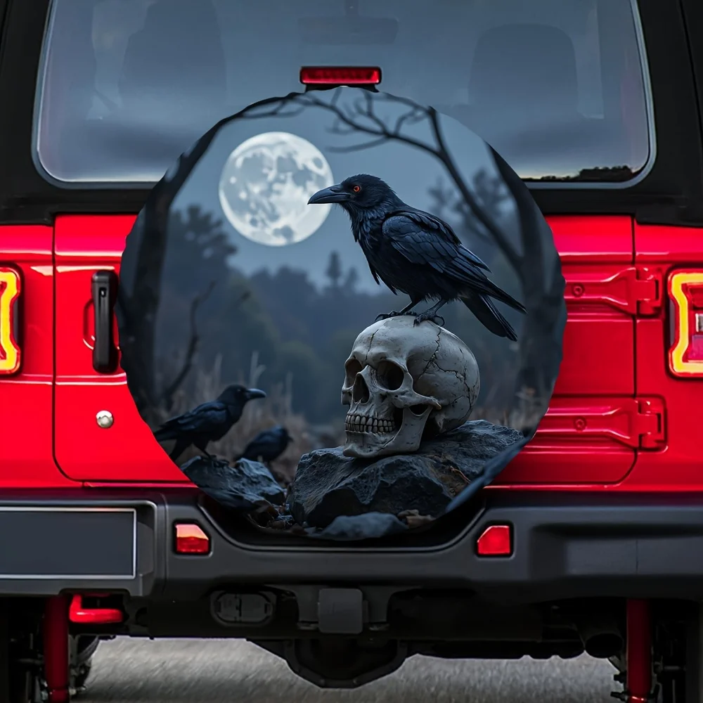 1pc Bloodthirsty Danger Monster Truck Tire Cover - Durable Polyester, No Electricity Needed, Fit For All Vehicles, Spooky Skull
