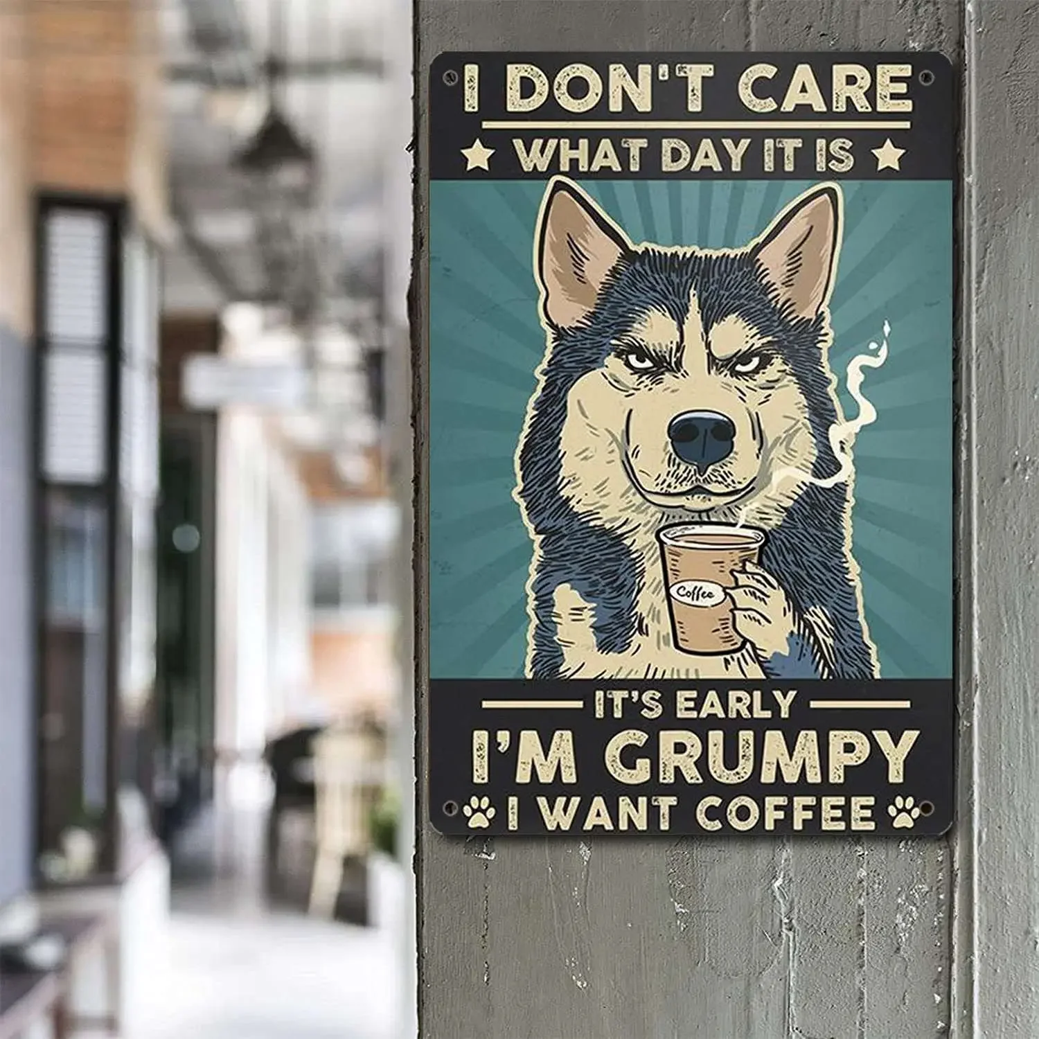 Gift for Siberian Husky Lovers I Don't Care Coffee Shop Wall Art Dog Home Decor Tin Signs Retro Vintage Metal Sign 8x12inch