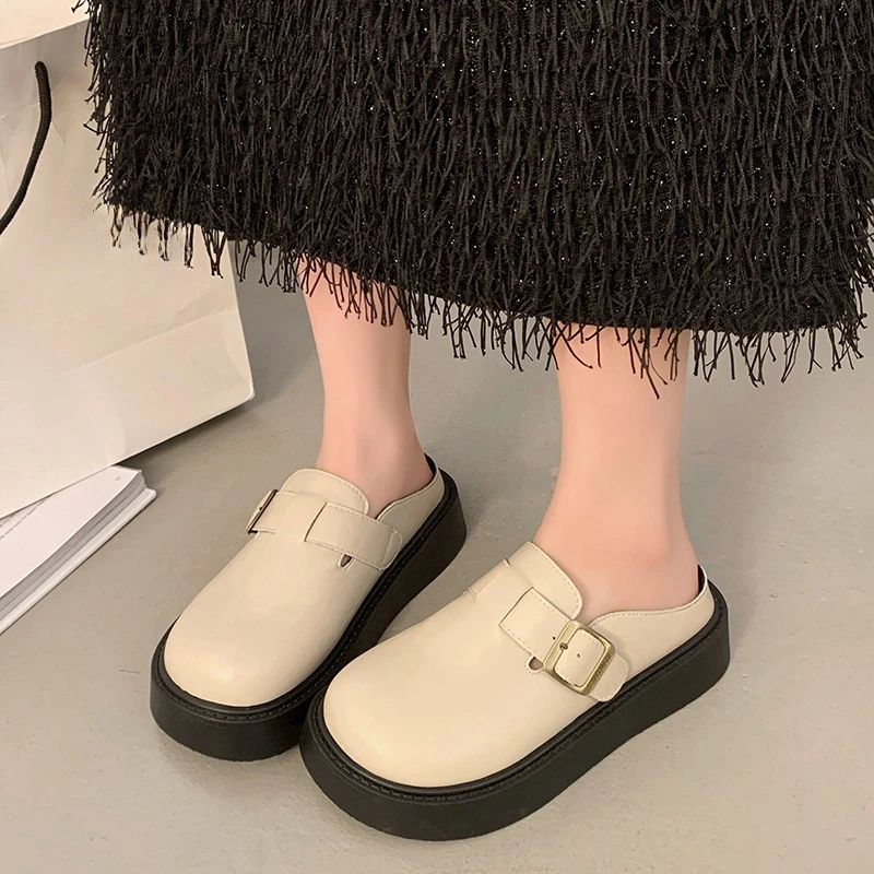 Mules à semelle épaisse Baotou pour femmes, nouvelle collection printemps-été 2026, chaussures plates à enfiler décontractées