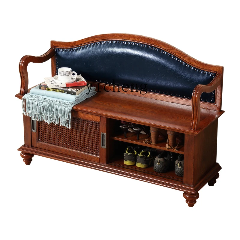 

XL Solid Wood Shoe Changing Stool Shoe Cabinet European Style Home Doorway Footstool Entry