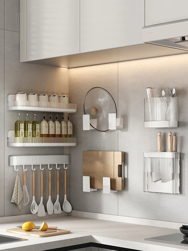 

Настраиваемые кухонные полки, настенные крючки без перфорации, стойки для приправ, многофункциональные стойки для ножей.