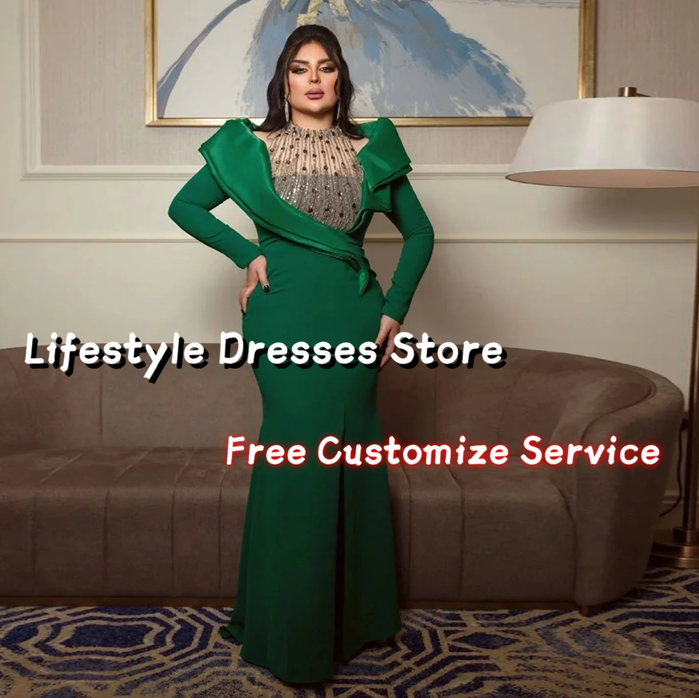 Sequins Beads Customized Evening Dresses Long Sleeves Side Slit Sheath Prom Dresses 2024 Formal Occasion Saudi Party Gown