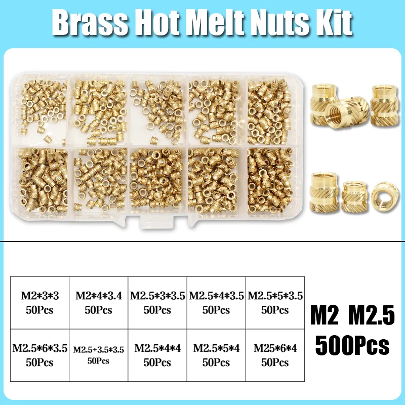 M2 M3 M4 M5 M6 M8 Messing Wärmeeinsatz Mutter Sortiment Set Hot Melt Rändelgewindeeinsatz Einbettung Kupfer Mutter 3D-Druck Nutinsert