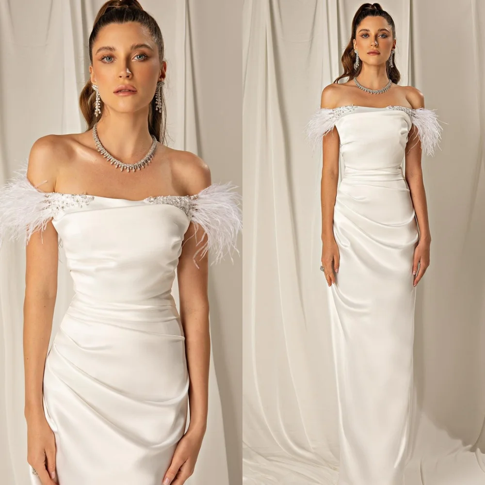 

Customized Elegant Satin Celebrity Gowns Charming Strapless Off the Shoulder Evening Dress Exquisite Special Occasion Gowns