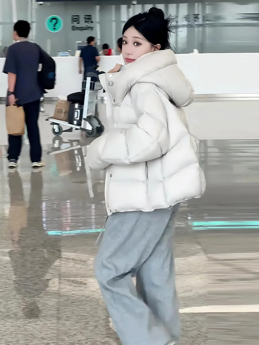 

Женская утепленная белая пуховая куртка-пуховик с капюшоном и утяжкой на талии, новинка зимы, теплая, модная, для повседневной носки