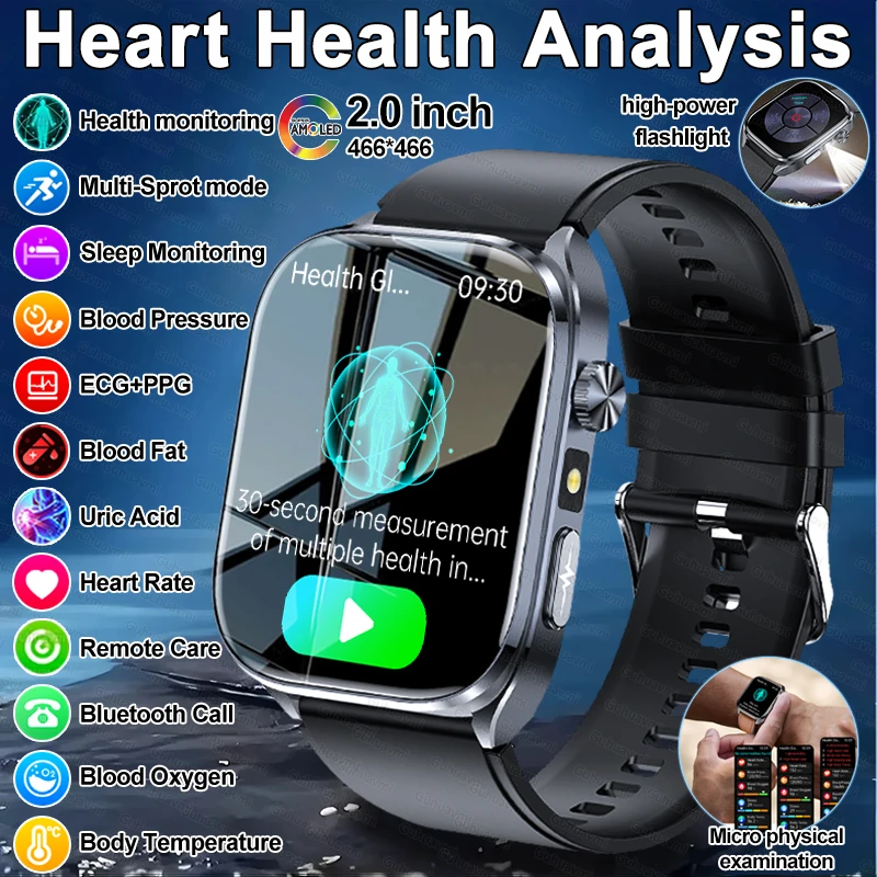 

2025 New ECG+PPG Accurate Measure Heart Rate Smart Watch Men Blood Pressure Lipids Uric Acid Bluetooth Call Health Smartwatches