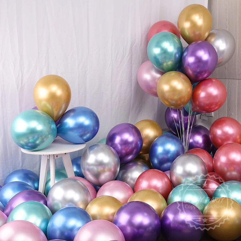 20pcs 12inch Metallic Heart Balloon Bright Metal Chrome Round Latex Balloons Party Birthday Wedding Valentine's Day Decor