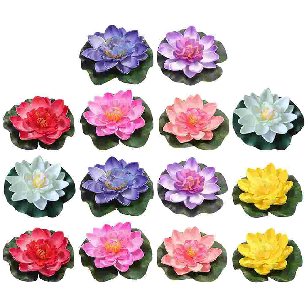 

14 Pcs Faux Plant Lotus Decoration Simulated Lotus-flowers Fish Tank Decorations Leaves Fake Simulation Artificial Floating