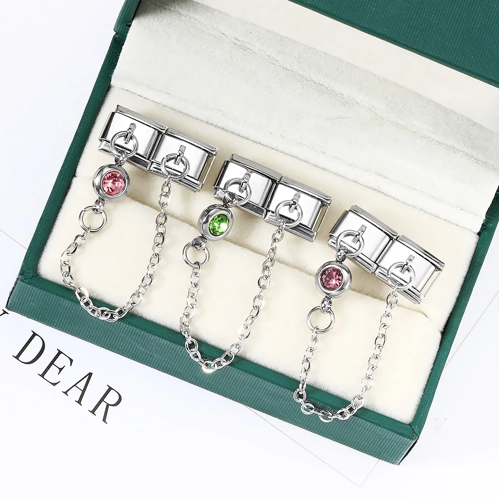 12 Farben Runde CZ Geburtsstein-Kettenglieder Italienischer Charm Passend für 9mm Edelstahl-Armbänder Damen Herren Schmuck DIY Perlen – Detail 4